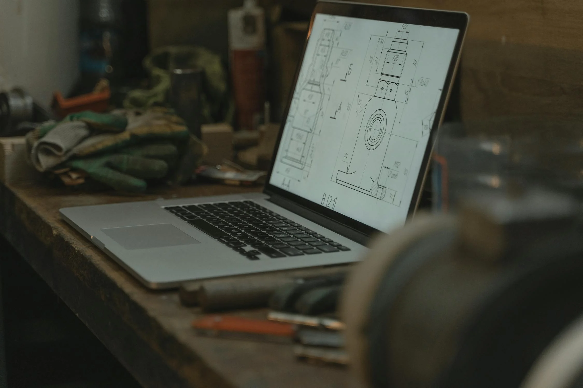Technical drawing on laptop
